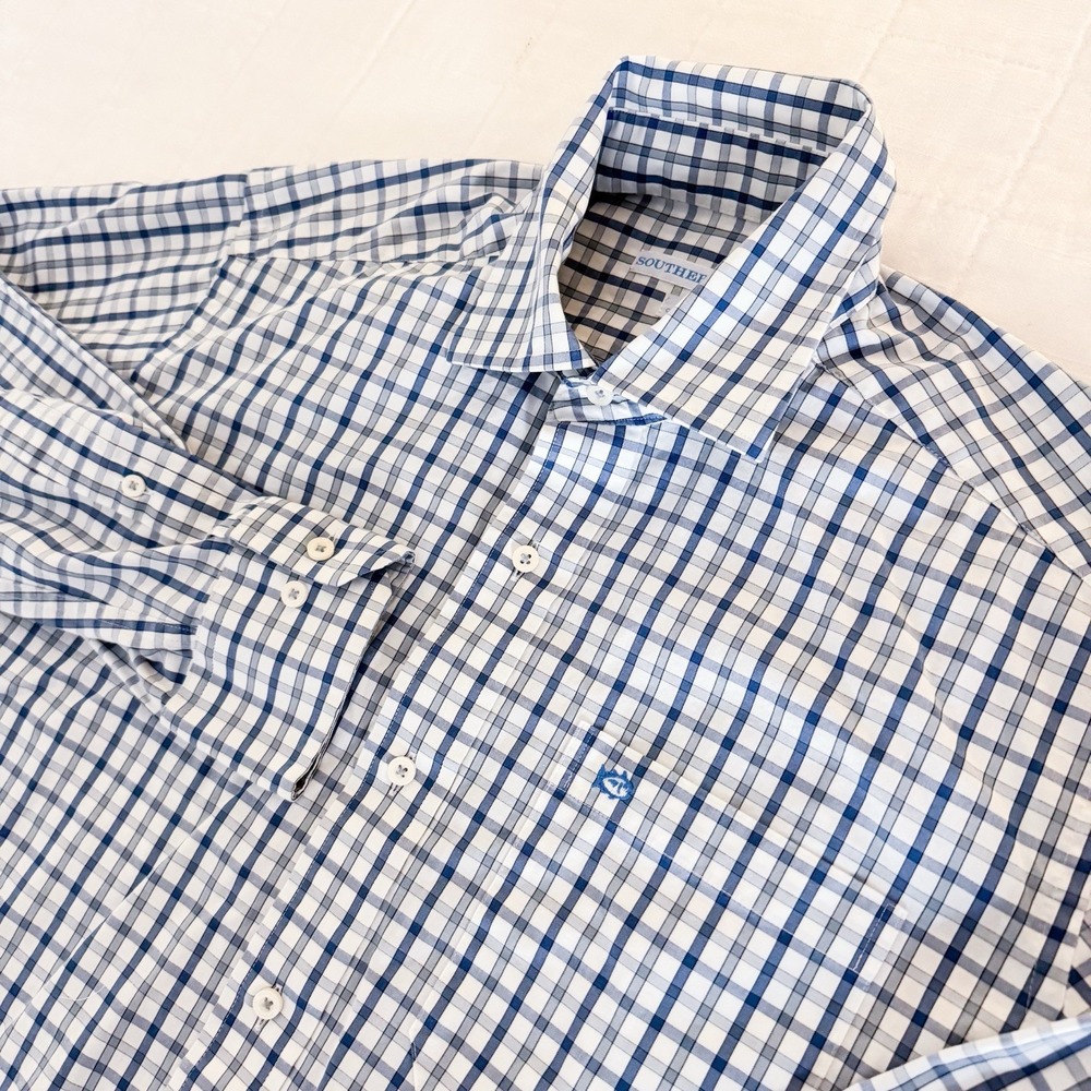 Southern Tide Long Sleeve Button Down Men's SMALL Blue White Check Classic Fit